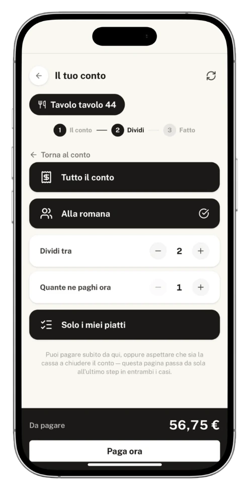 Divisione conto e pagamento da telefono MiSazio